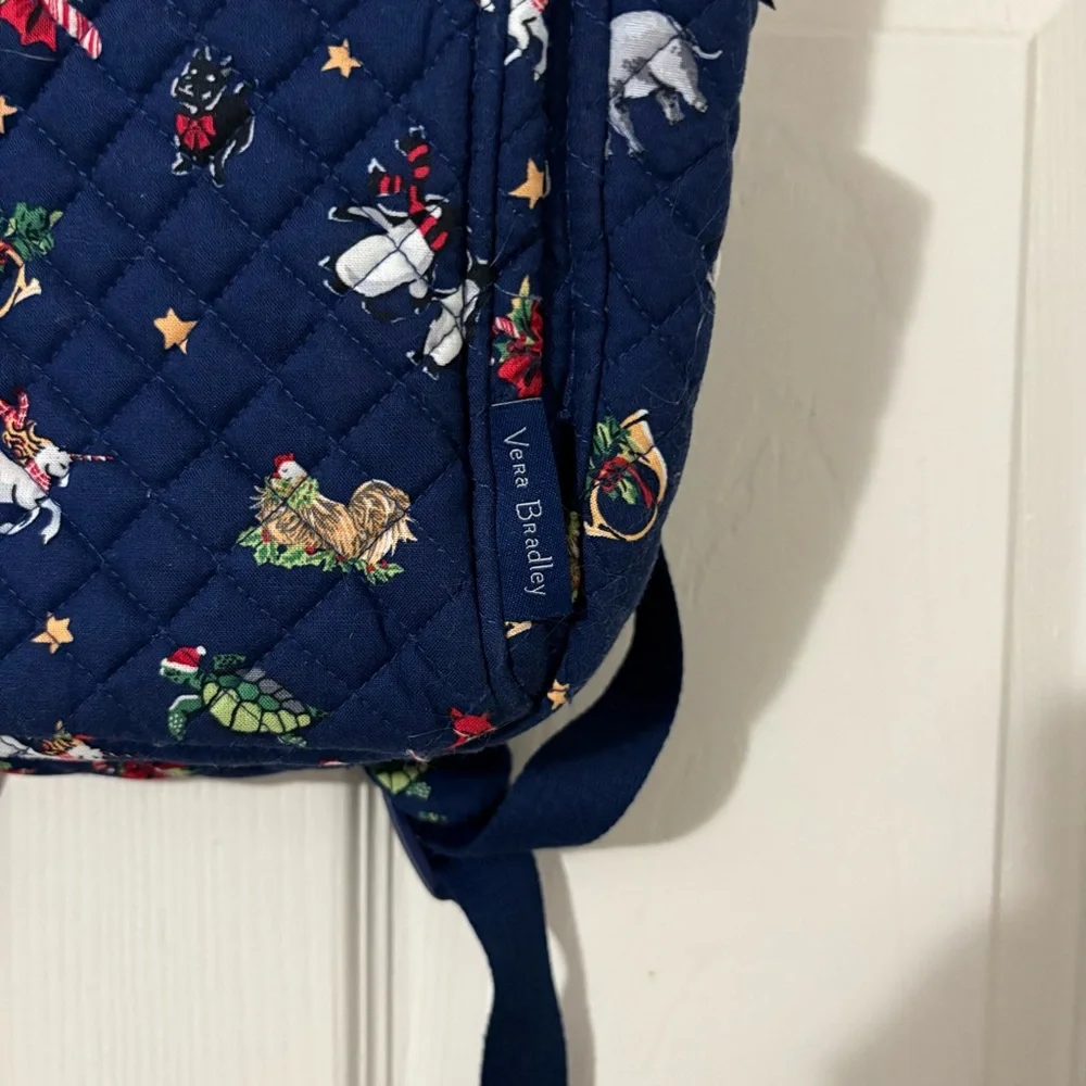 Vera Bradley Small Backpack Bag Quilted Snow Globe Motifs Navy